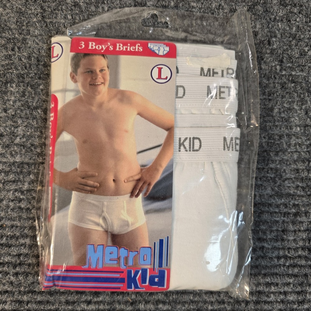 Vintage Metro Kid Boys Briefs 3 Pack Large 12-14 White Deadstock NOS Underwear
